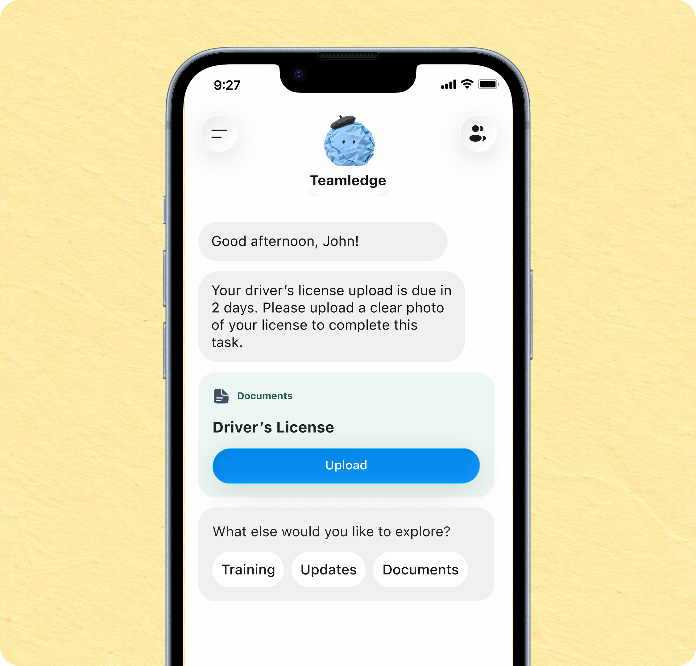 Employee documents and certificates in the Teamledge mobile app