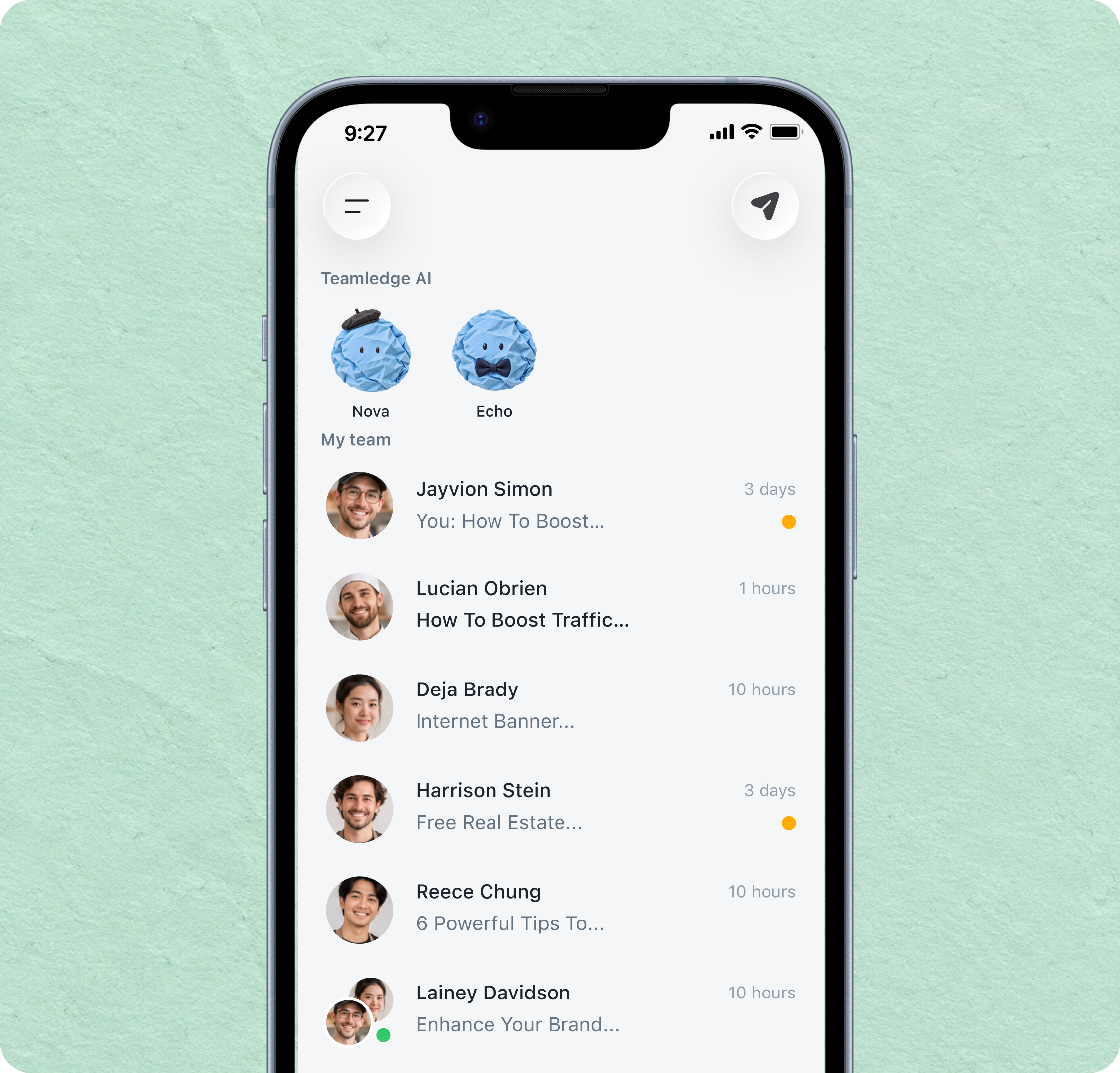 Team conversations and AI assistants in the Teamledge mobile app